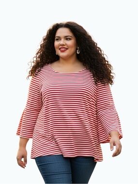 In Every Story Red White Striped Long Sleeve Swing Top Size 3X